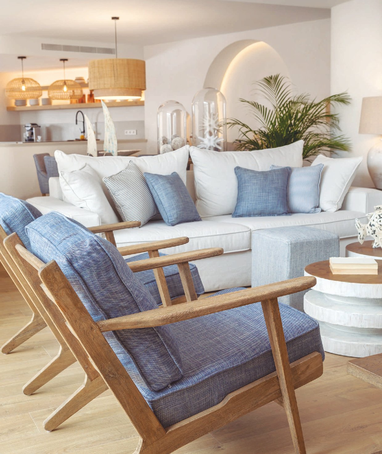 Coastal Style Living Room with White Sofa and Indigo Armchairs — Brucs 2026 Catalog Page 89