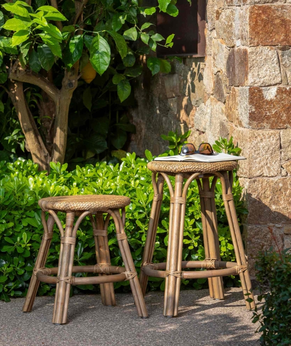 High rattan and wood bar stools for restaurant counters