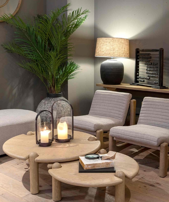 Elm wood and iron coffee and side tables
