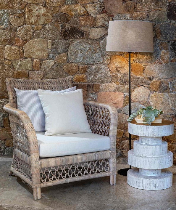 Brucs floor and table lamps with natural linen shades